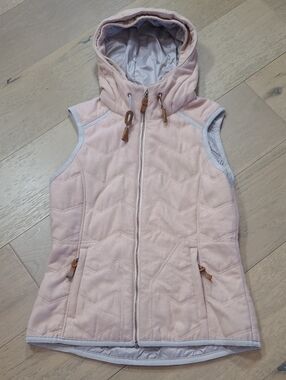 Prana Calla Vest Women's sz S Pink/Grey Quilted Full Zip Hooded Vest